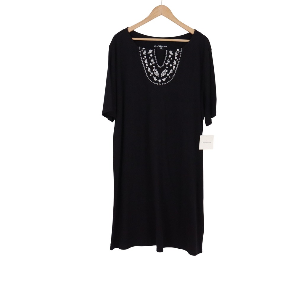Croft & Barrow Dress Womens 1X Black Embroidered Floral Knit NEW